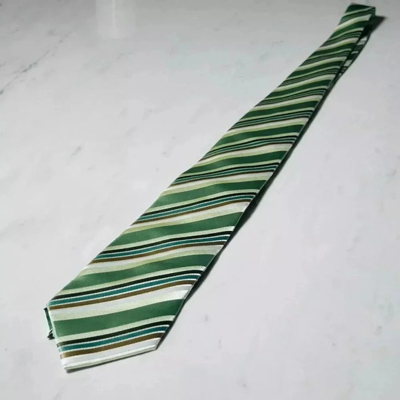 EPoint Green Blue Striped Silk Men’s Classic Neck Tie - Picture 5 of 8